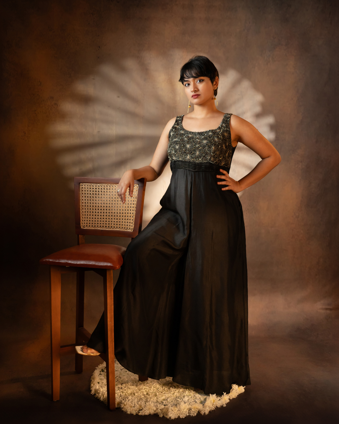 Dipti | Black Russian Silk Flared Jumpsuit