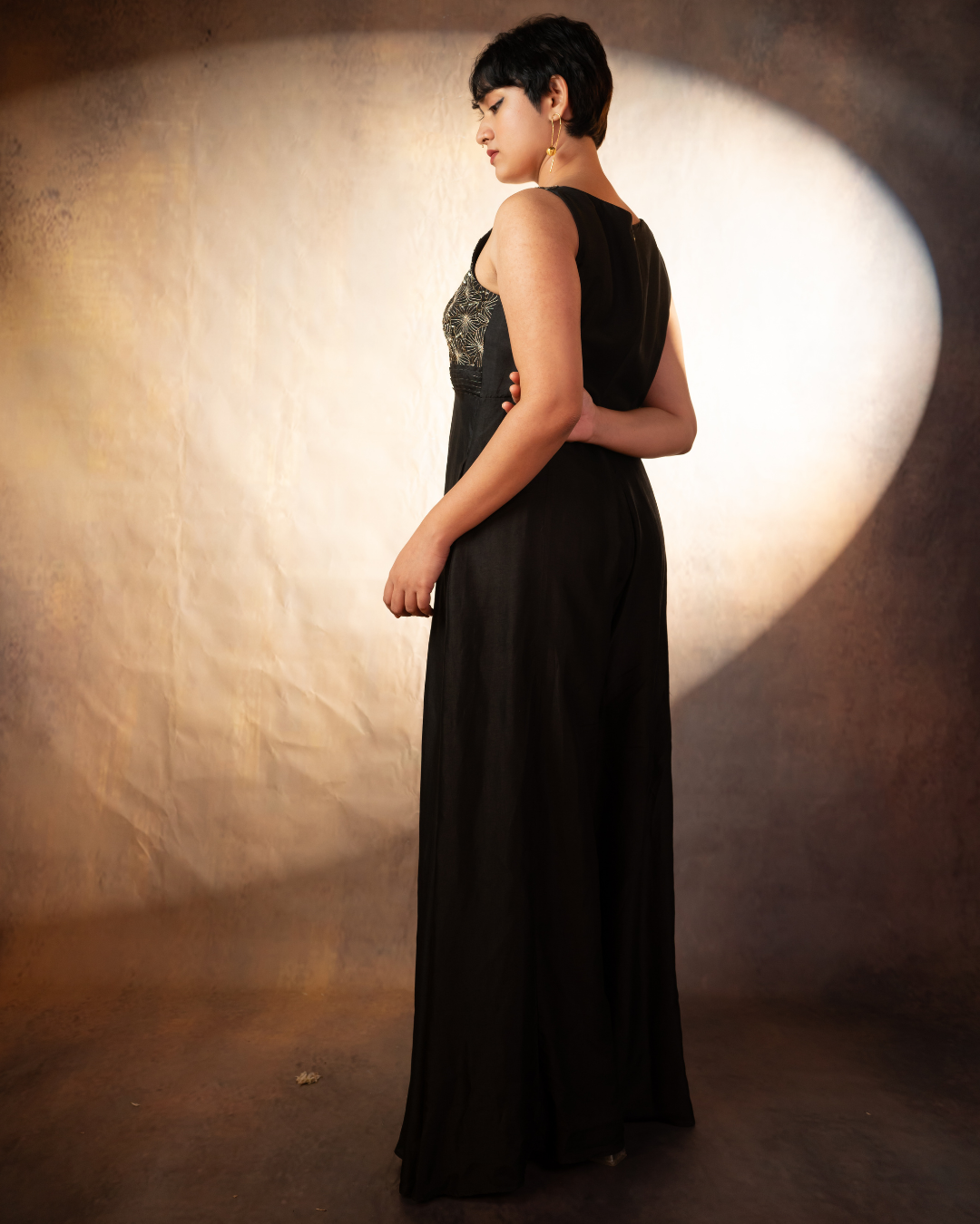 Dipti | Black Russian Silk Flared Jumpsuit