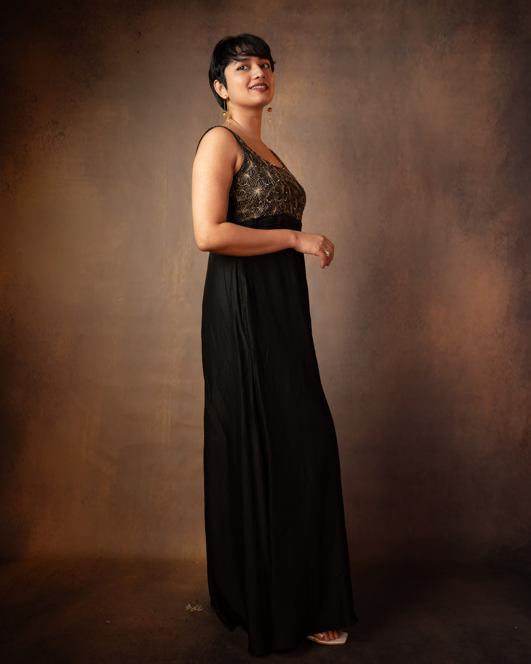 Dipti | Black Russian Silk Flared Jumpsuit