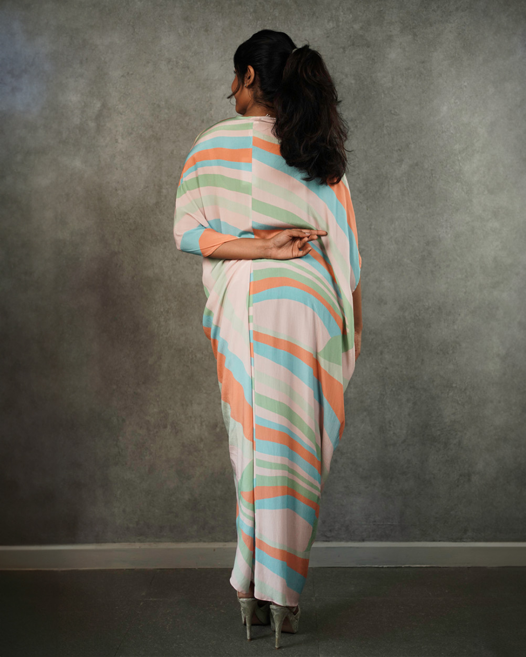 Pastel Striped Ruched Kaftan