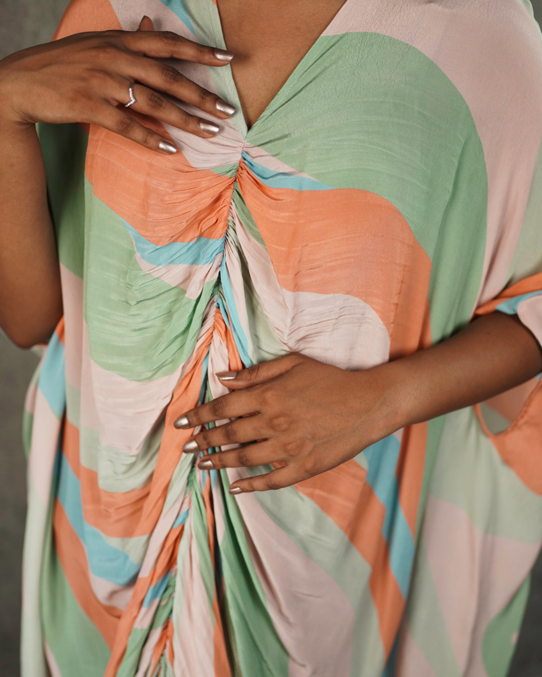 Pastel Striped Ruched Kaftan