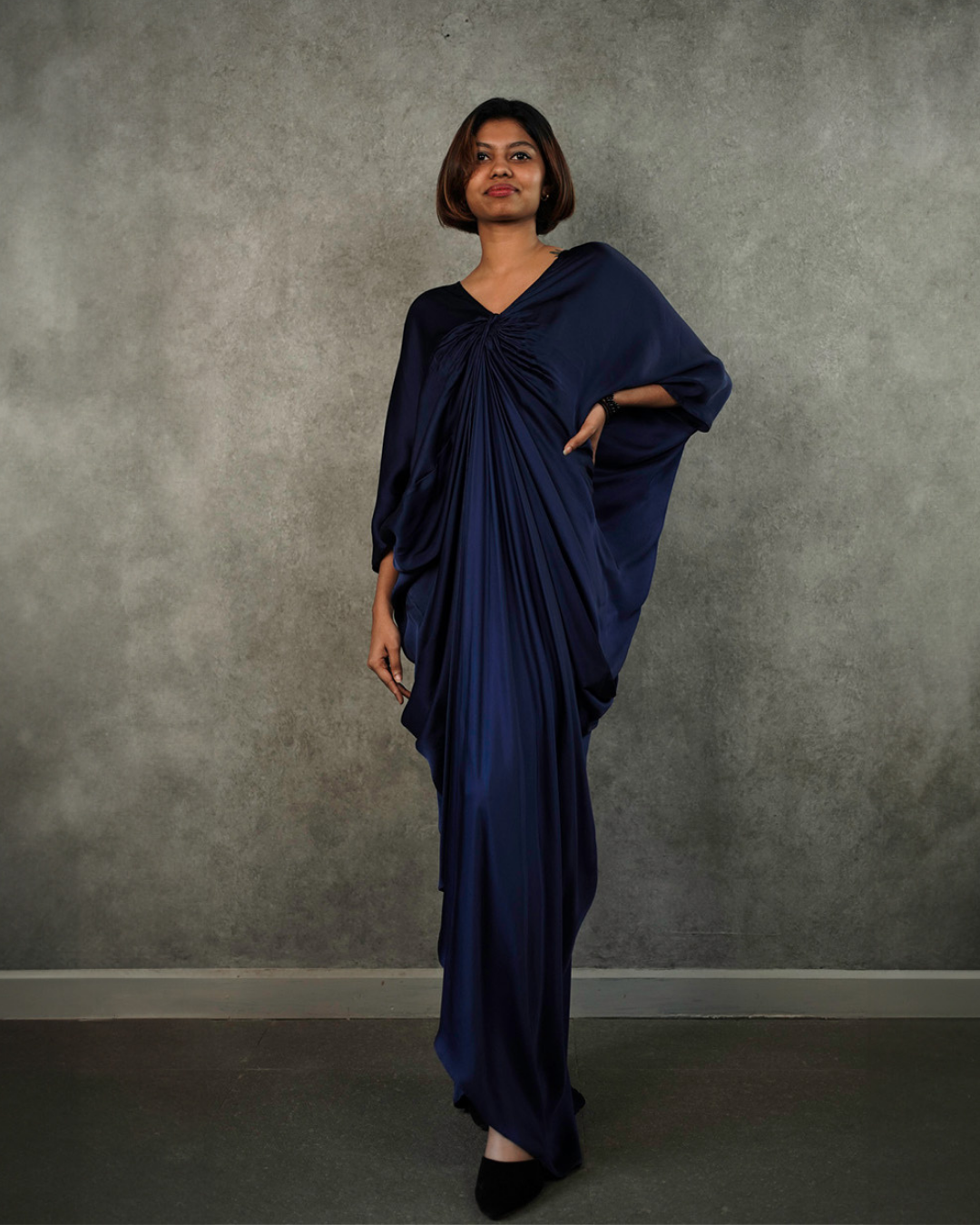 Blue Ruched Tie Detail Kaftan