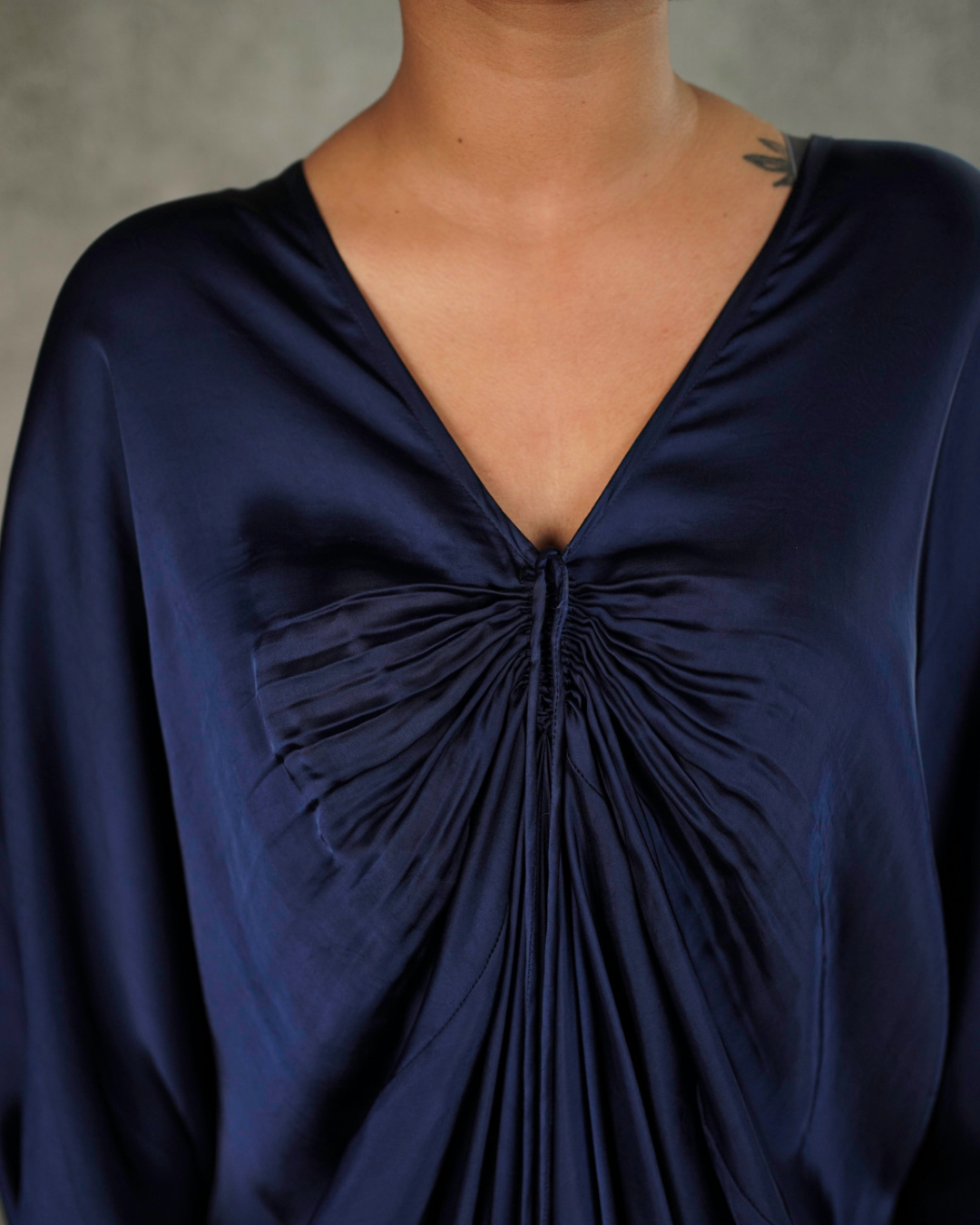 Blue Ruched Tie Detail Kaftan