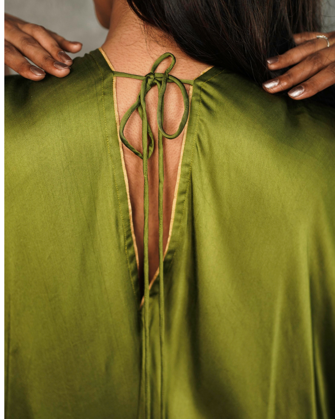 Olive Green Piping Kaftan