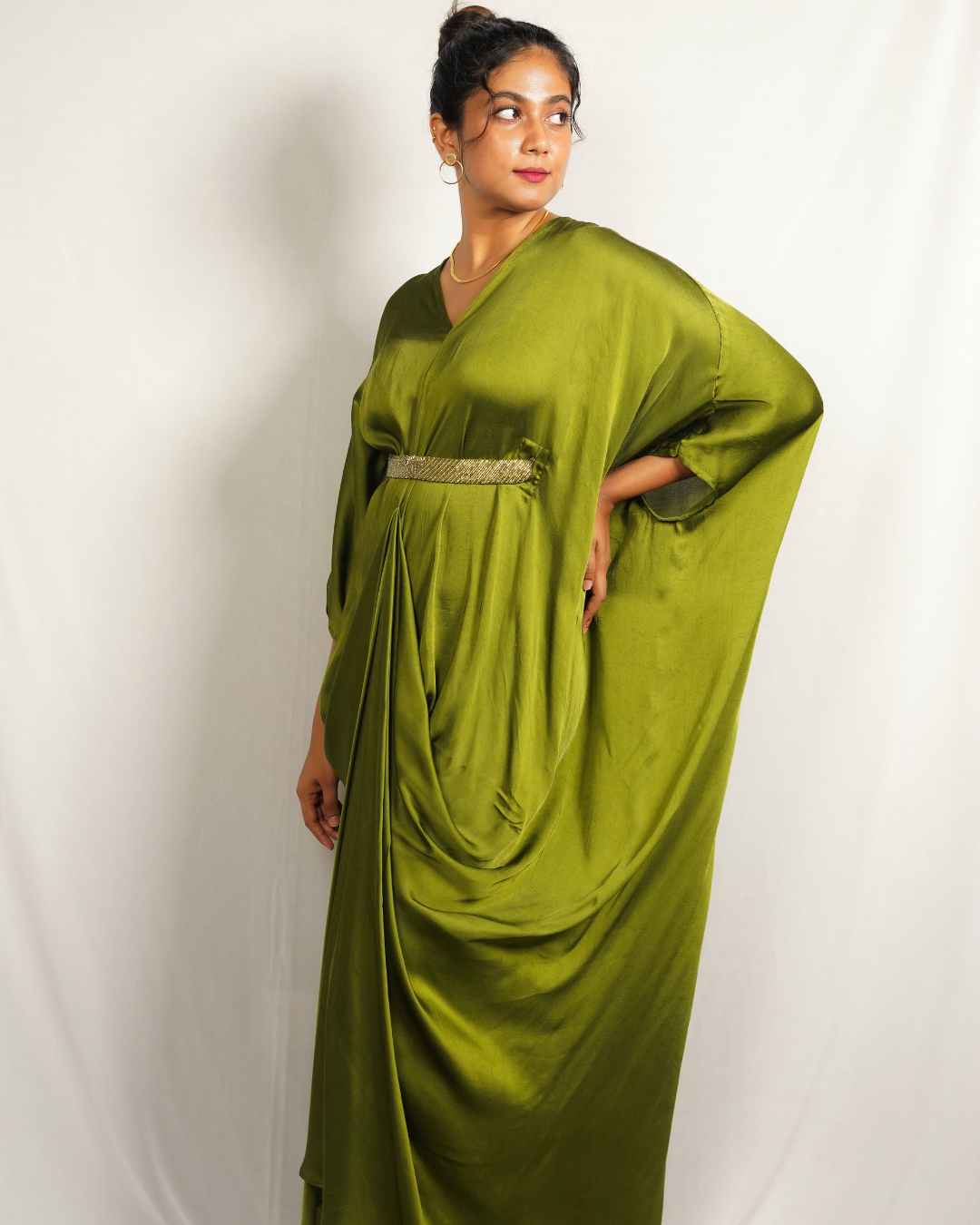 Olive Green Belted Kaftan