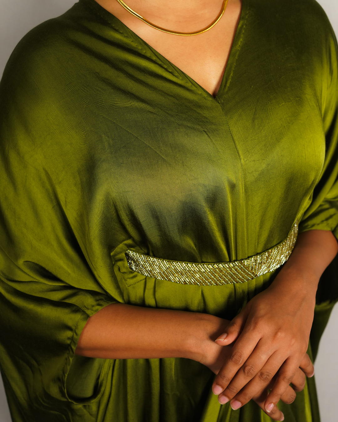 Olive Green Belted Kaftan