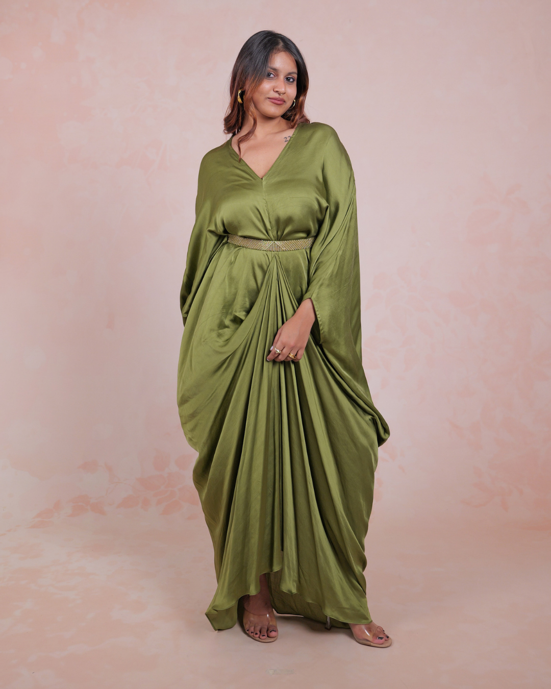 Olive Green Belted Kaftan