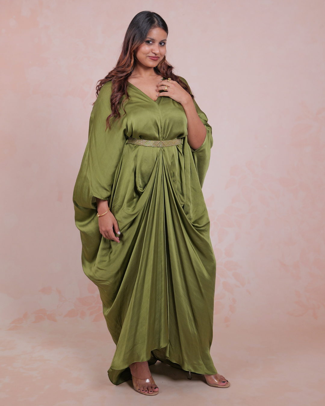 Olive Green Belted Kaftan