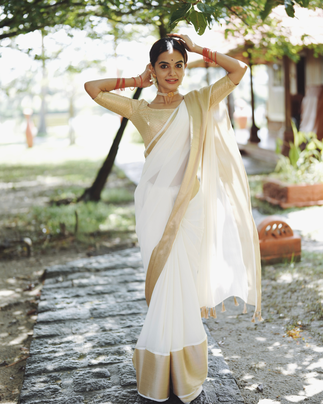 White-Gold Georgette Saree