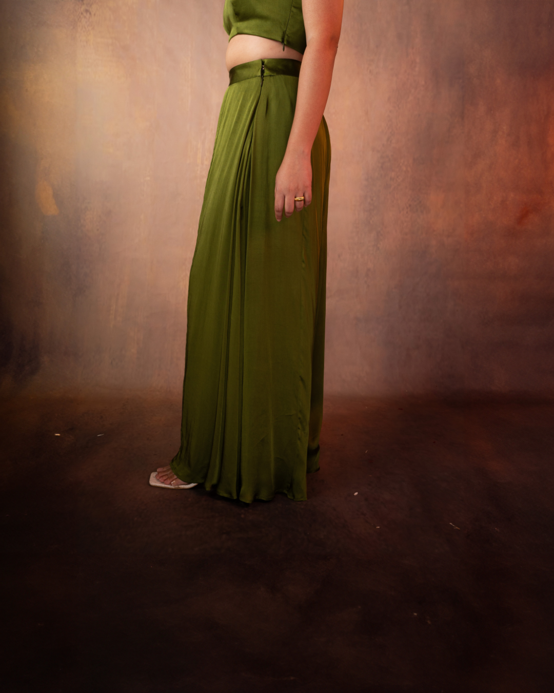 Anantika | Olive Green Paneled Pant