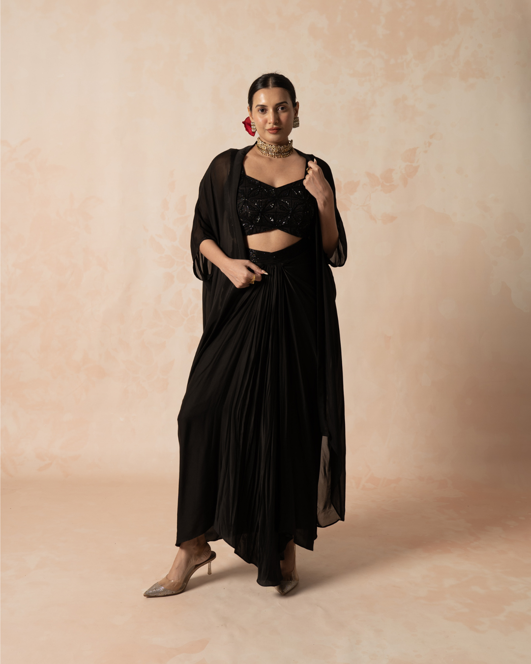 Rahi | Black Modal Satin Embroidered Blouse