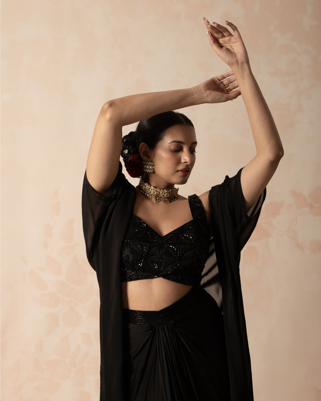 Rahi | Black Modal Satin Embroidered Blouse