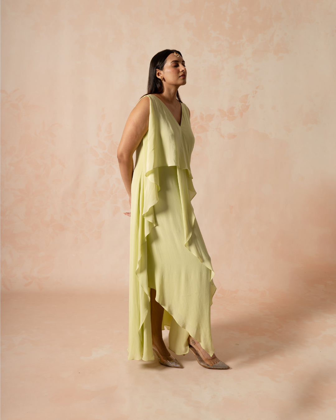 Leya | Light Green Coloured Crepe Silk Dress