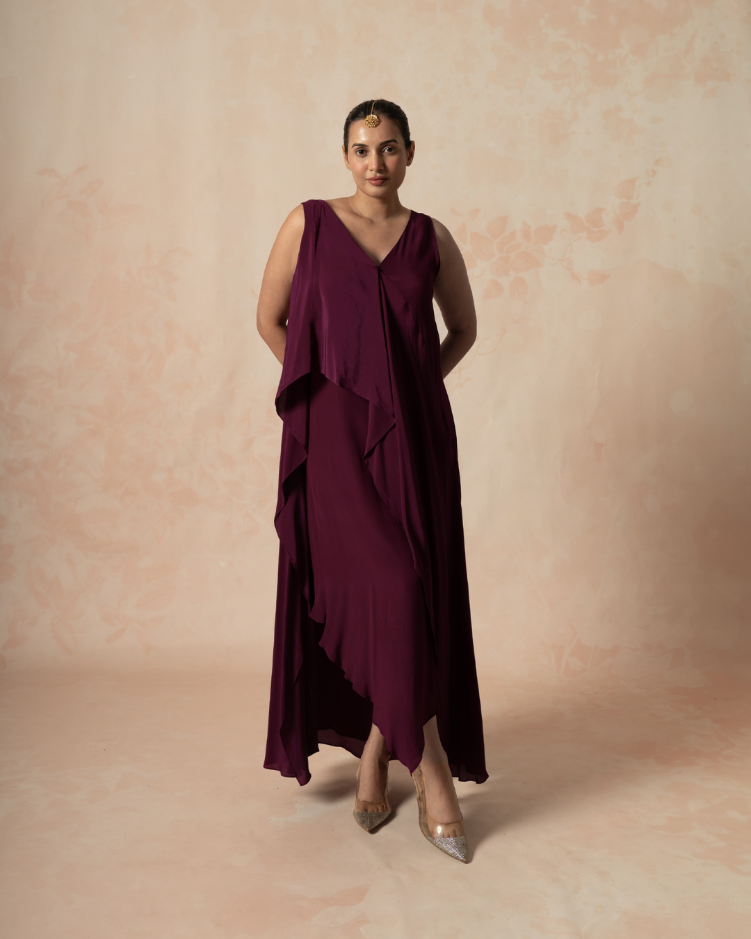 Leya | Wine Coloured Crepe Silk Dress