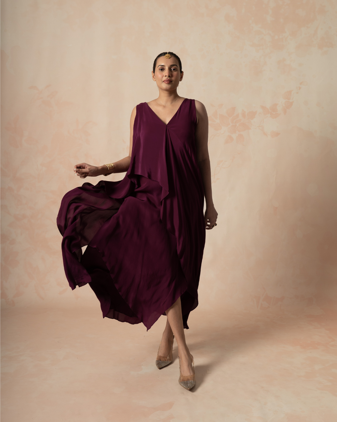 Leya | Wine Coloured Crepe Silk Dress