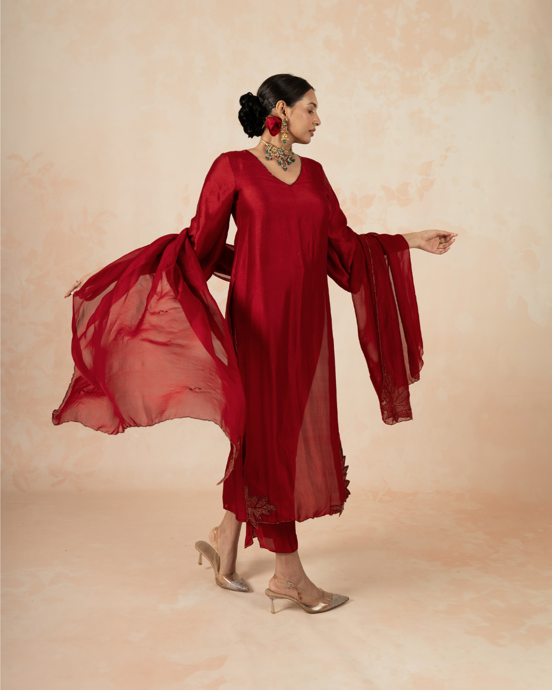 Fida | Maroon Organza Embroidered Dupatta