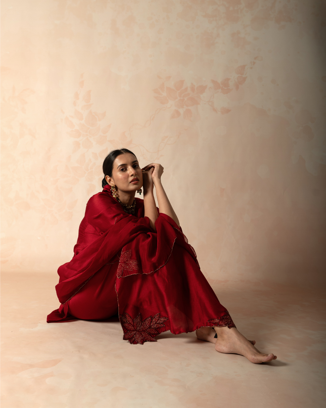 Fida | Maroon Organza Embroidered Dupatta