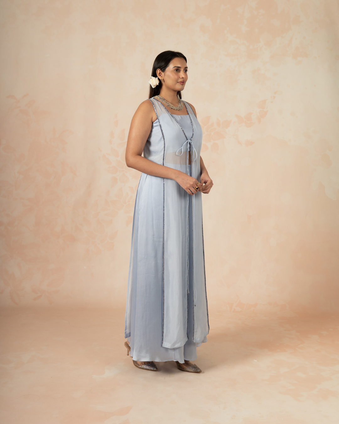 Isha | Greyish Blue Organza Embroidered Jacket