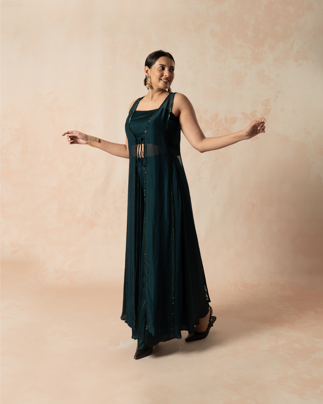 Isha | Emerald Green Organza Embroidered Jacket