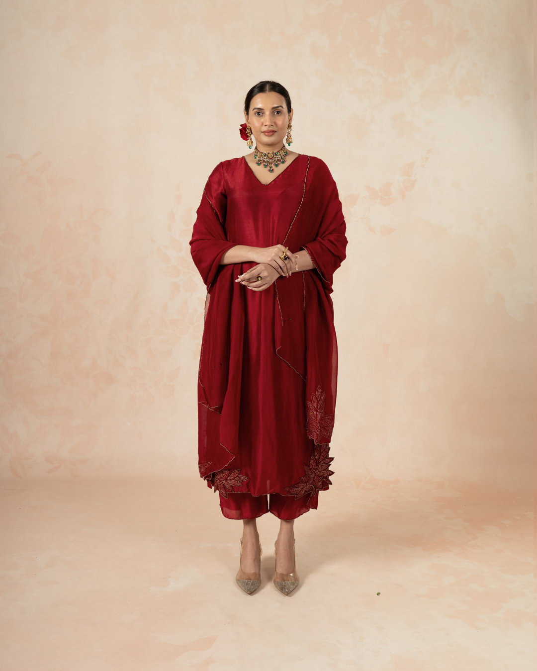 Fida | Maroon Russian Silk V-Neck Kurta