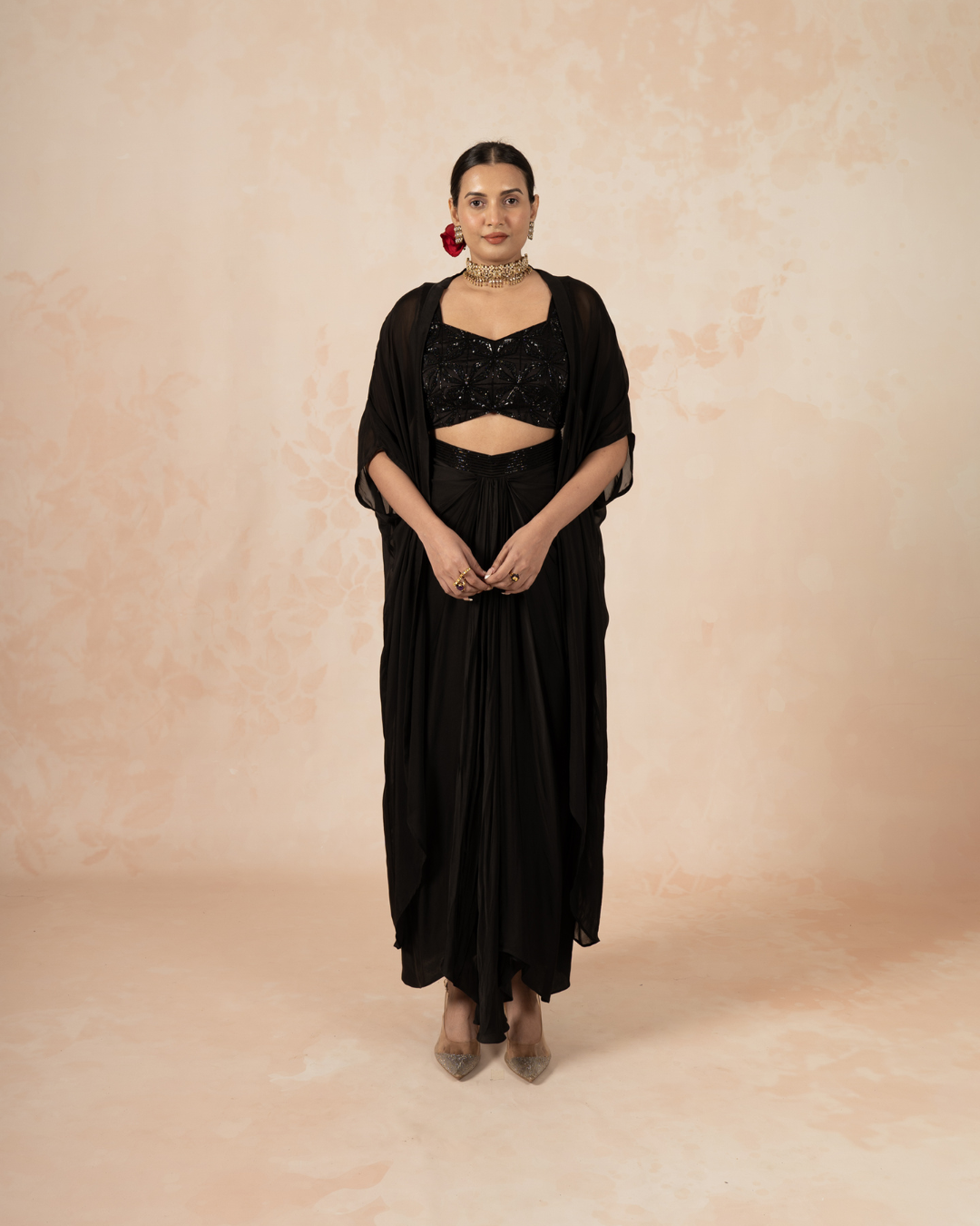 Rahi | Black Modal Satin Drape Skirt