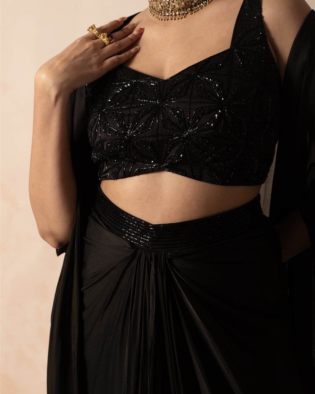 Rahi | Black Modal Satin Drape Skirt