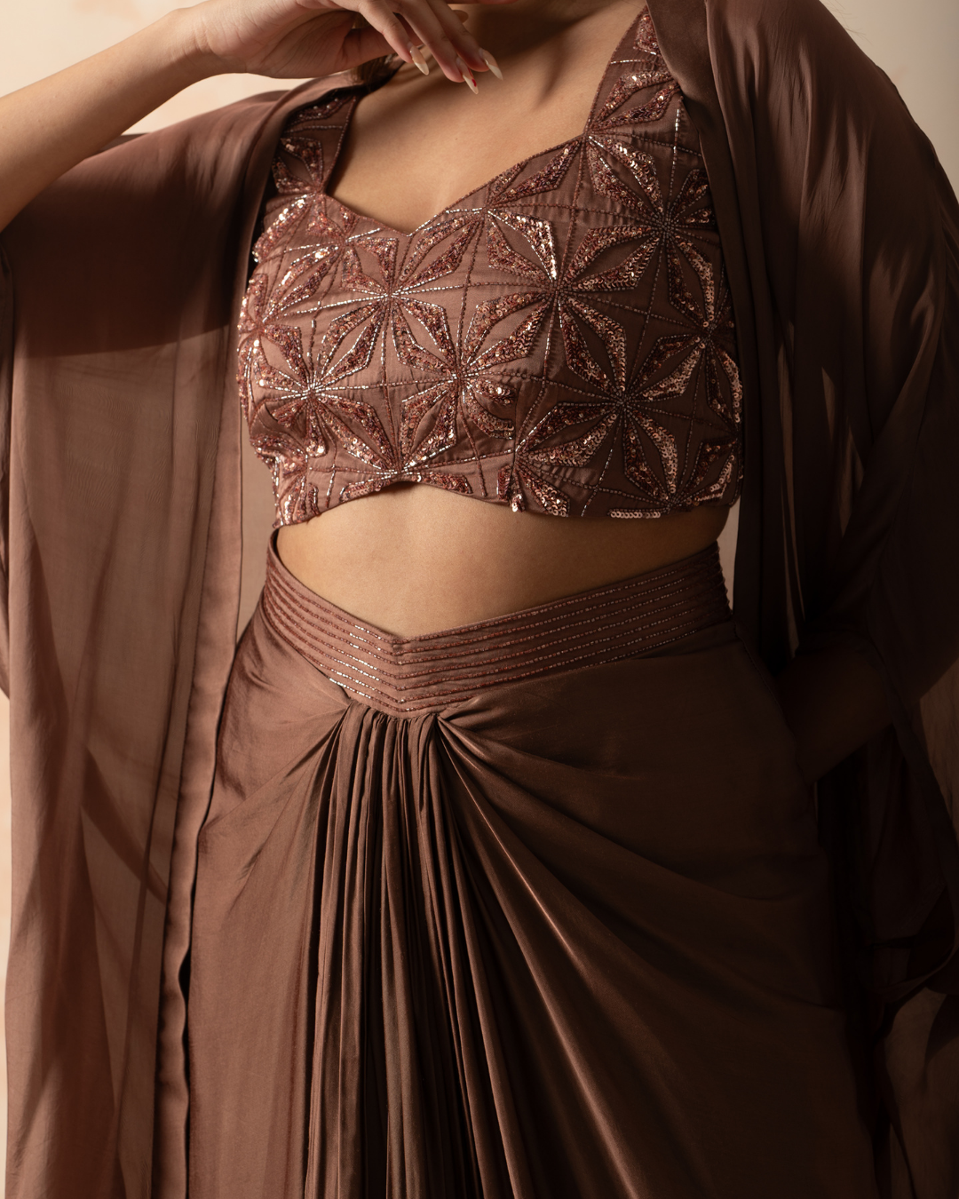 Rahi | Mocha Mousse Modal Satin Drape Skirt