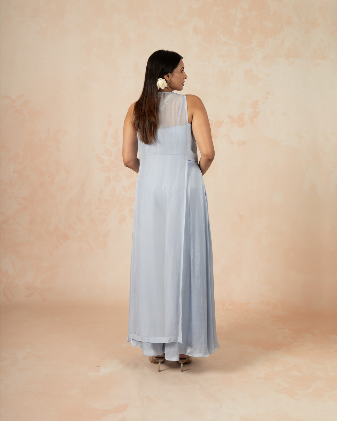 Isha | Greyish Blue Modal Satin Flared Trouser