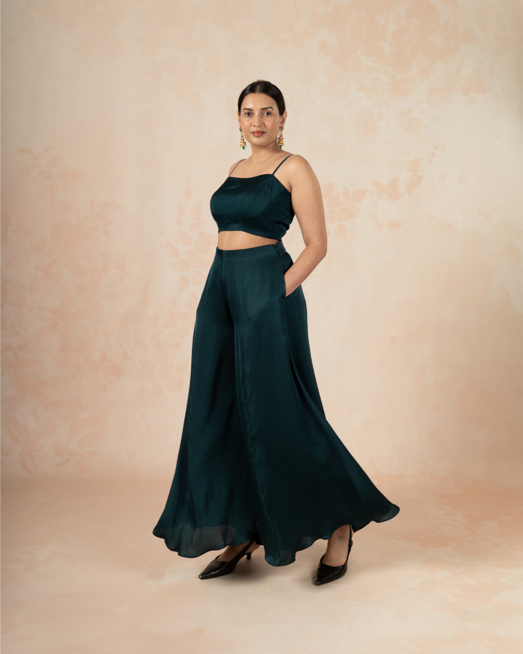 Isha | Emerald Green Modal Satin Crop Top