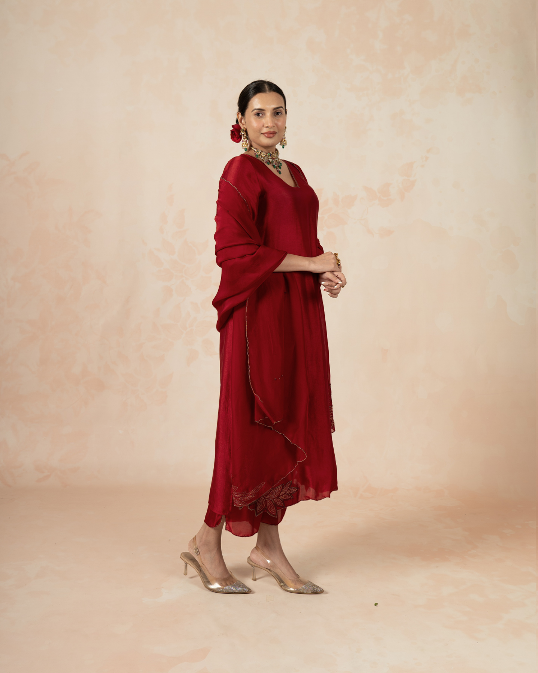 Fida | Maroon Russian Silk Embroidered Trouser