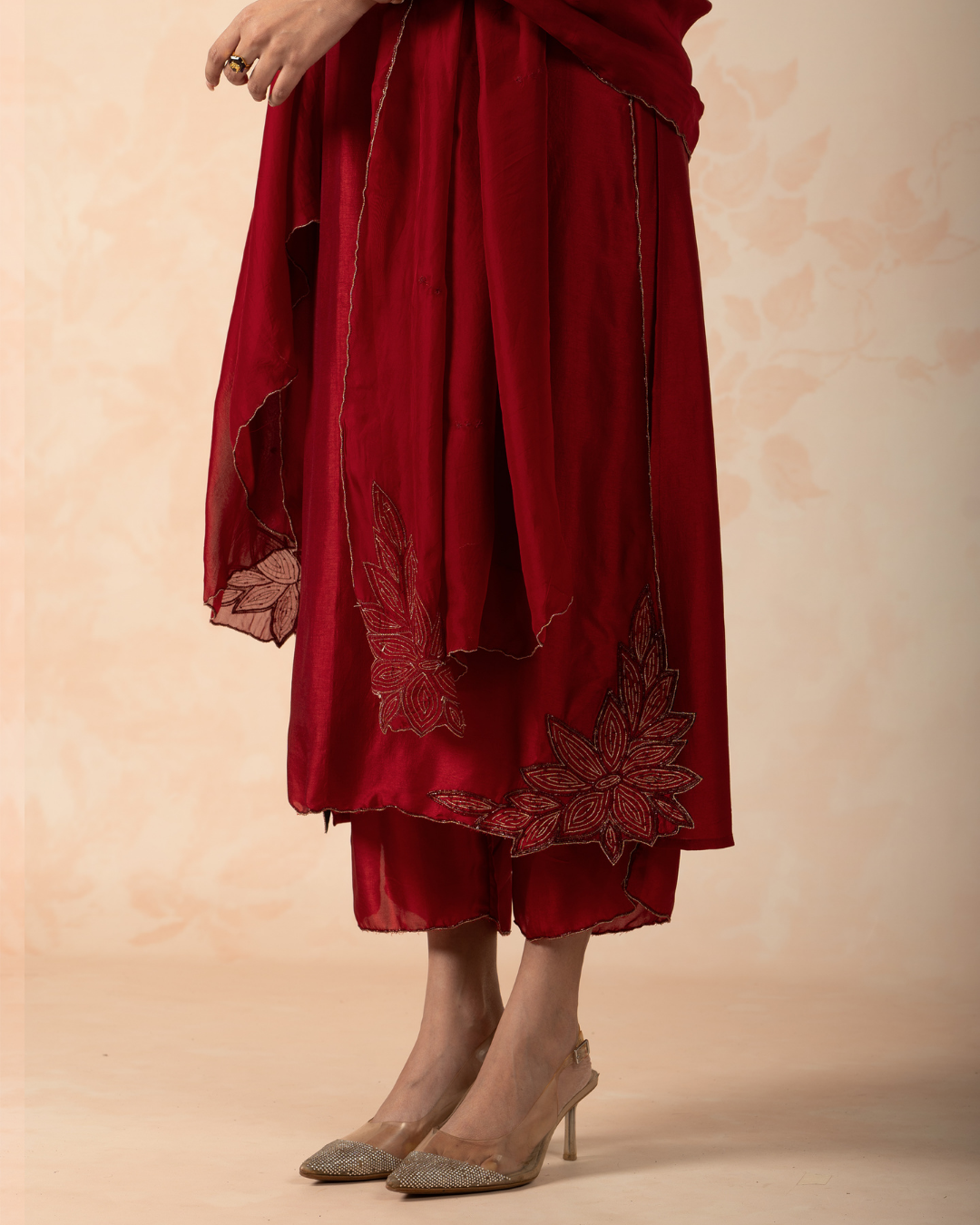 Fida | Maroon Russian Silk Embroidered Trouser