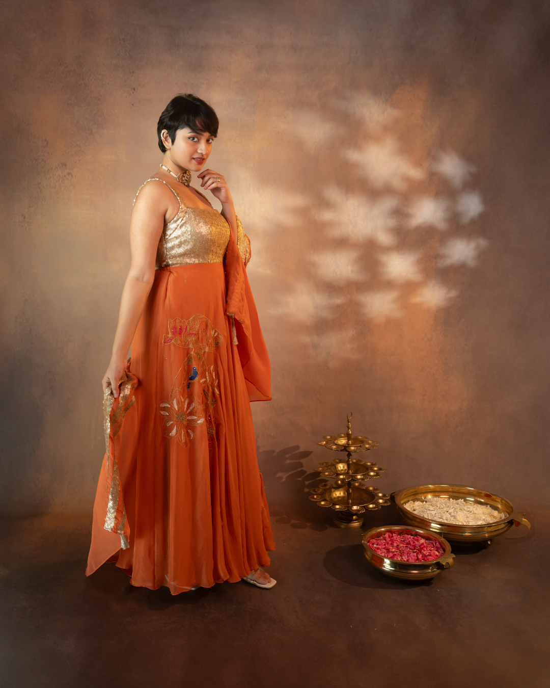 Tarangini | Burnt Orange-Gold organza Dupatta