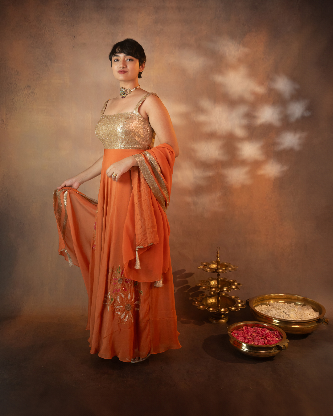 Tarangini | Burnt Orange-Gold organza Dupatta