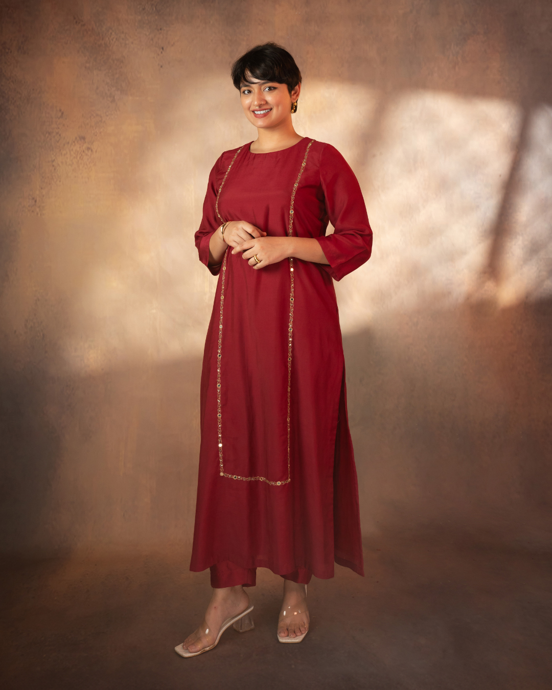 Surabhi | Maroon Muslin Silk Kurta