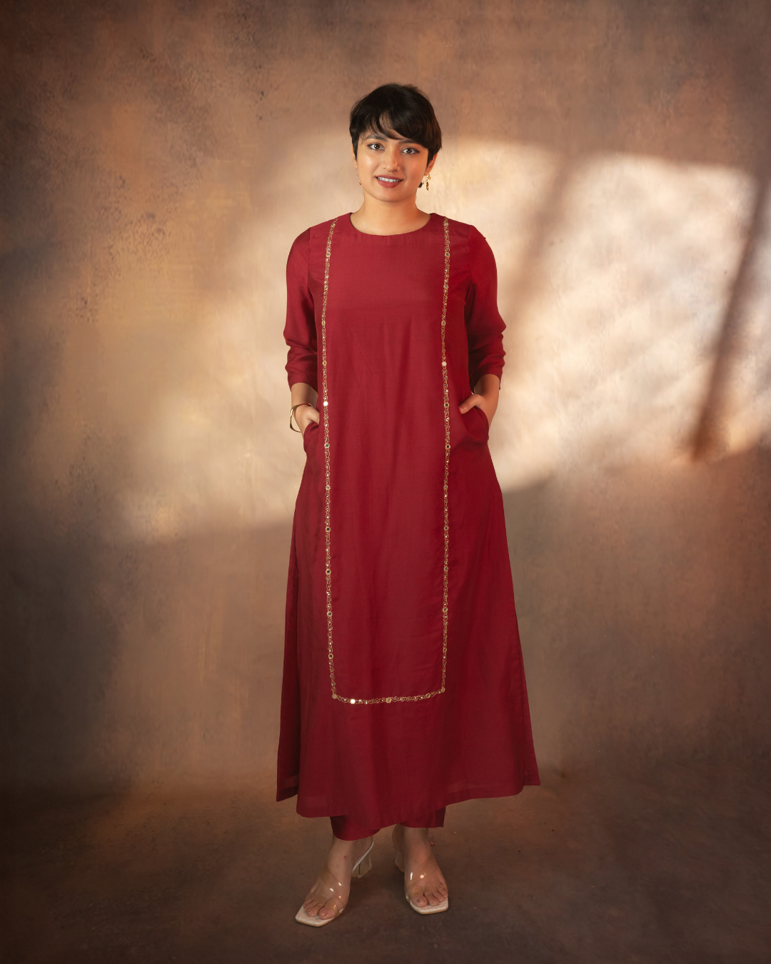 Surabhi | Maroon Muslin Silk Kurta