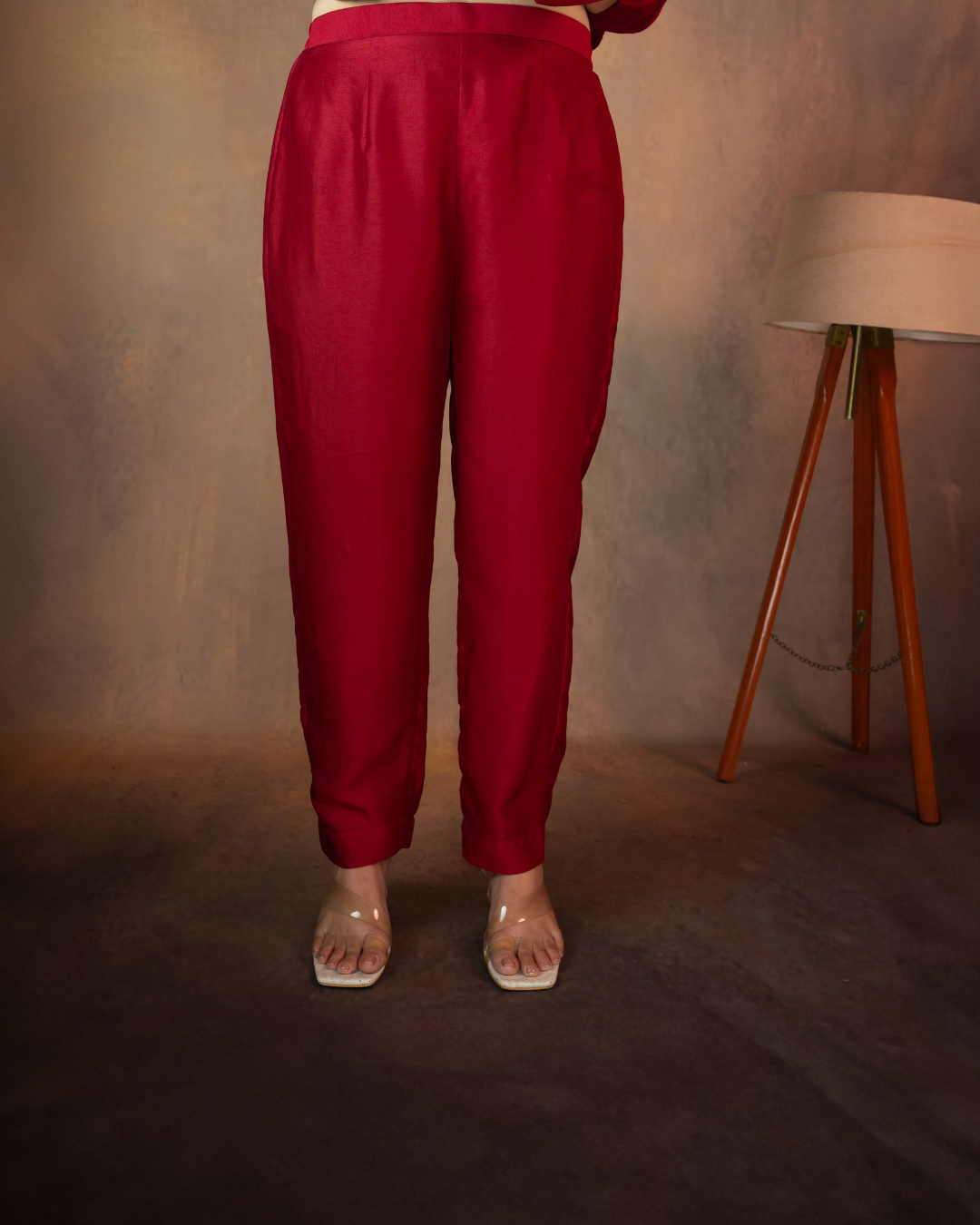 Surabhi | Maroon Muslin Silk Straight-fit Trousers