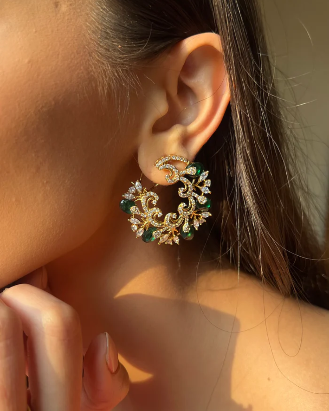 Hinal SP Green Stone Hoop Earrings