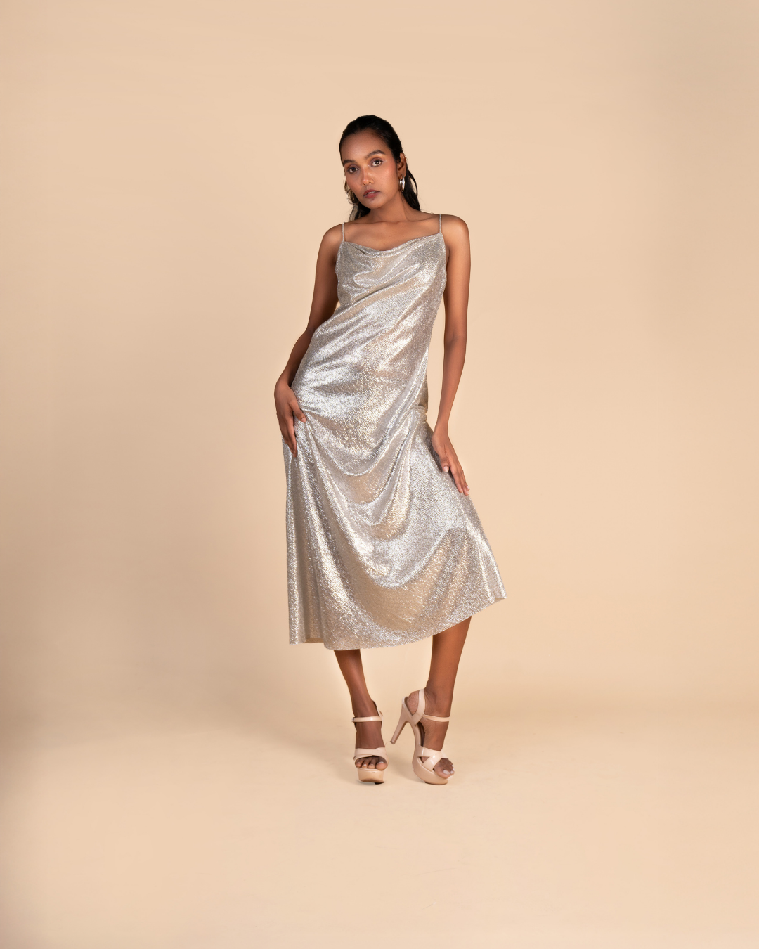 Celia Shimmer Cowl Dress