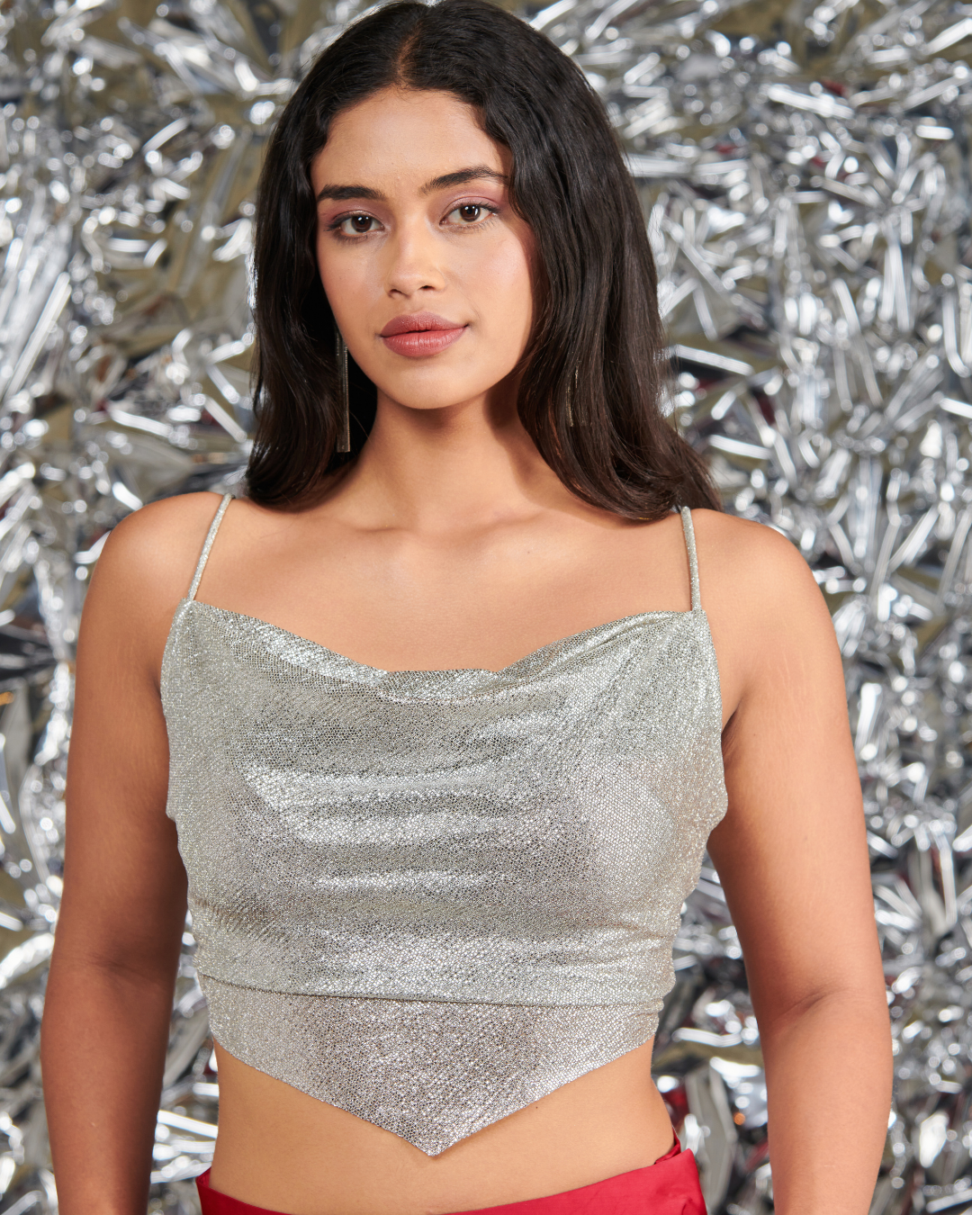 Eva Shimmer Cowl Crop Top