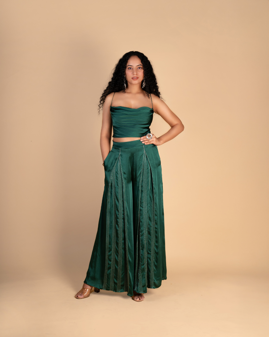 Charlotte Pleated Trouser in Christmas Green