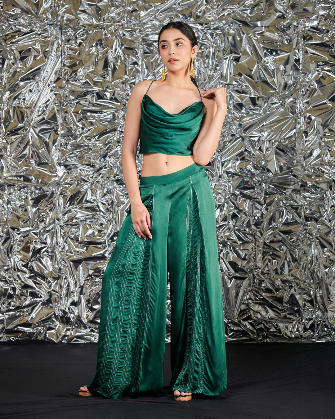 Charlotte Pleated Trouser in Christmas Green