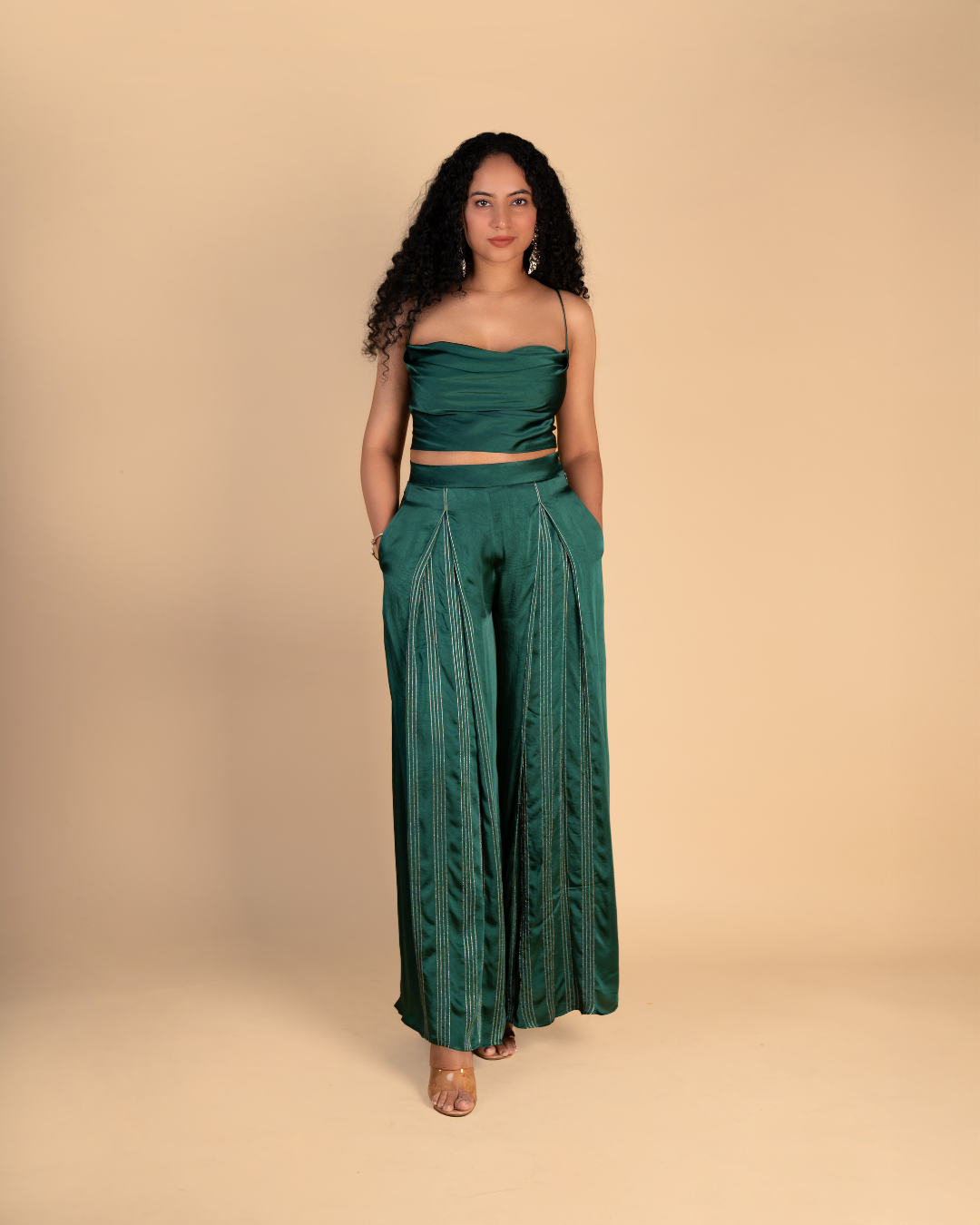 Charlotte Pleated Trouser in Christmas Green