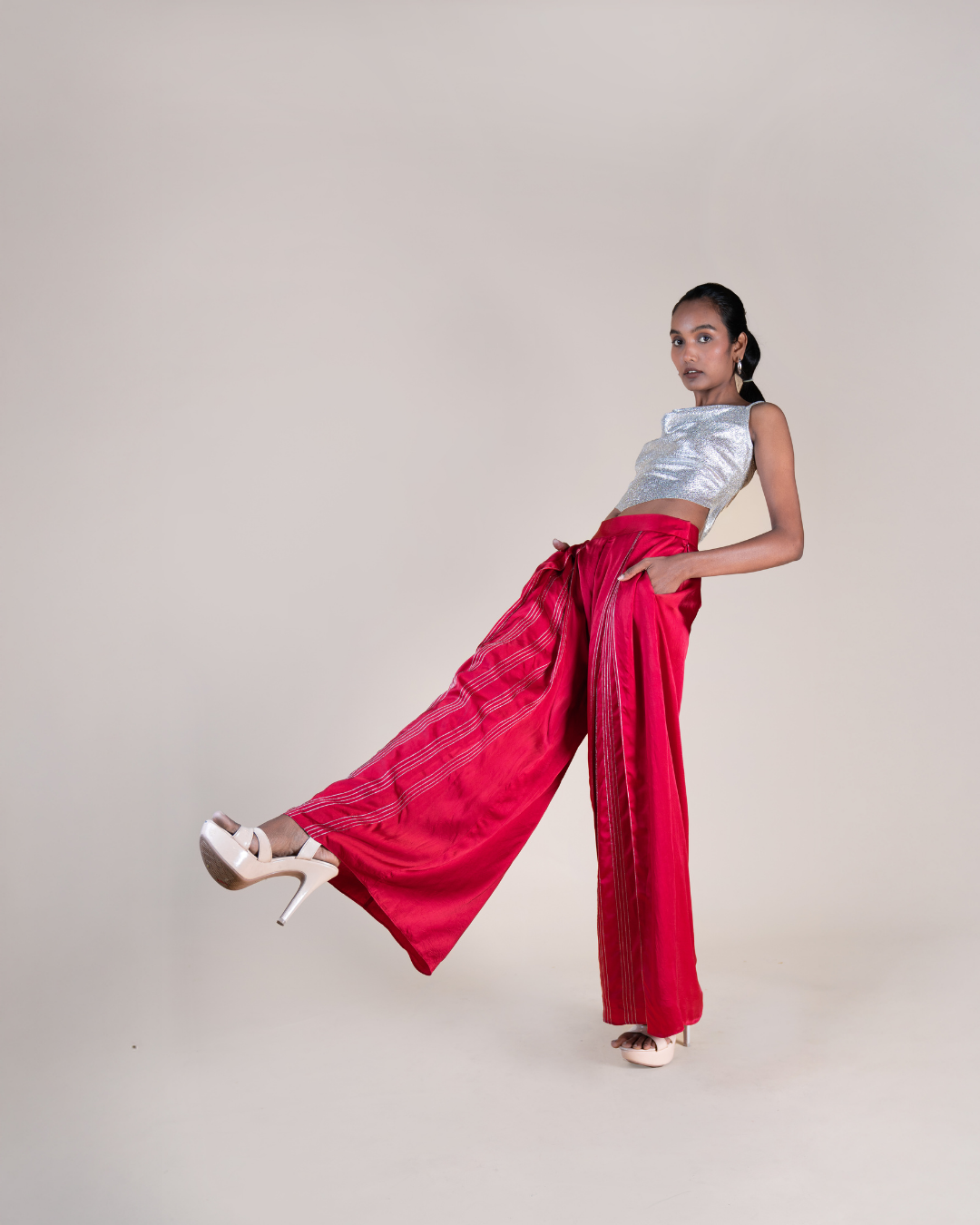 Charlotte Pleated Trouser in Chilli Red