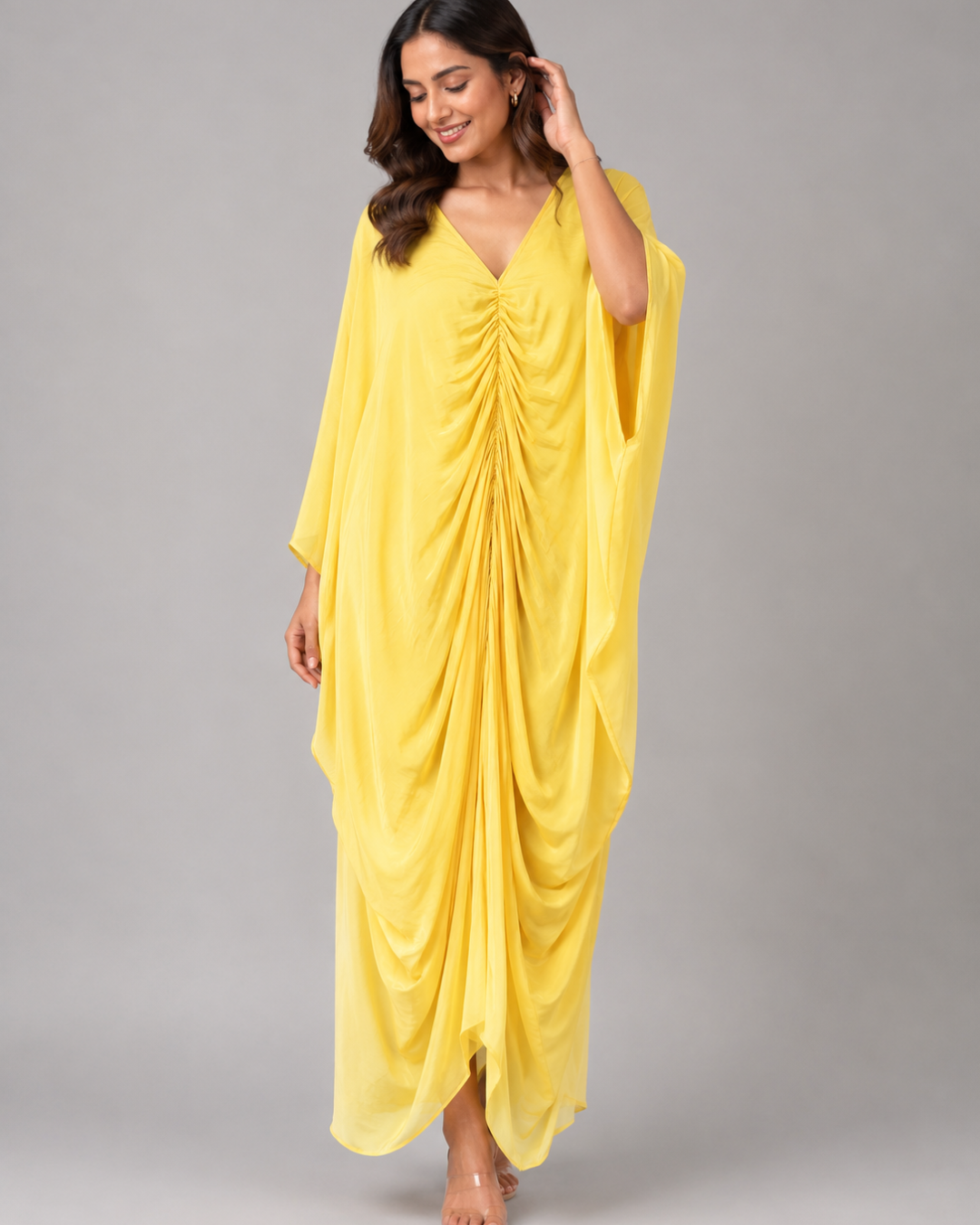Yellow Ombre Ruched Kaftan