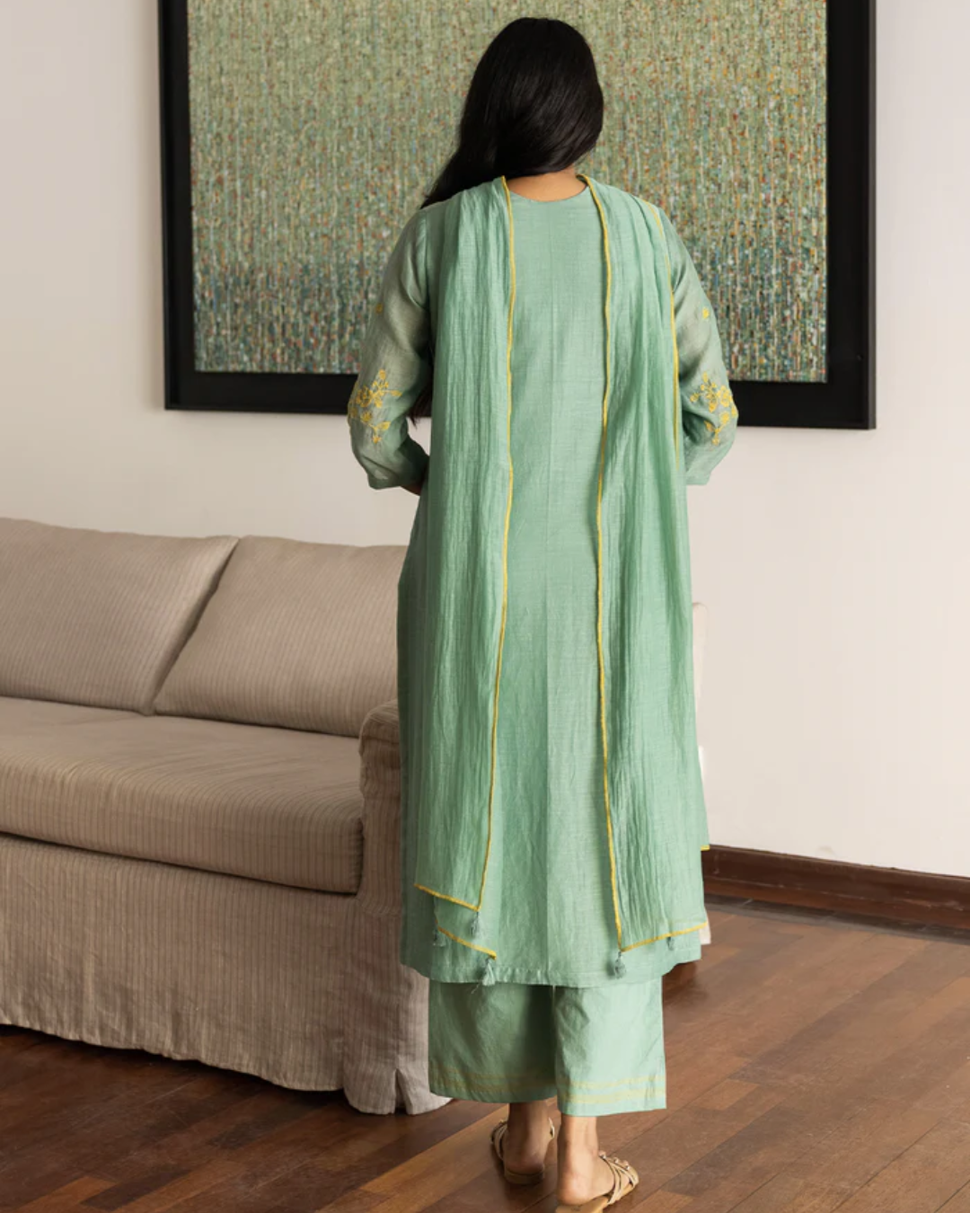 Mint Floral Applique Kurta Set