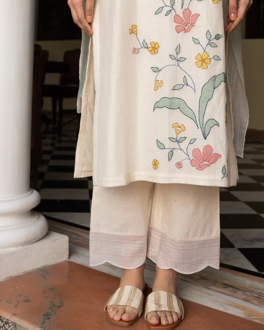 Porcelain and Sage Applique Kurta Set