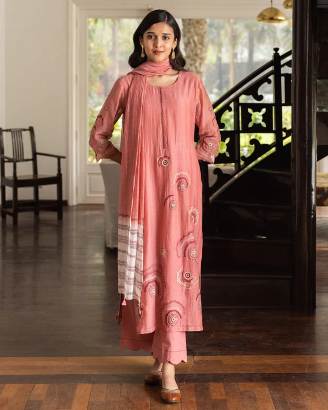 Coral Embroidered Kurta Set