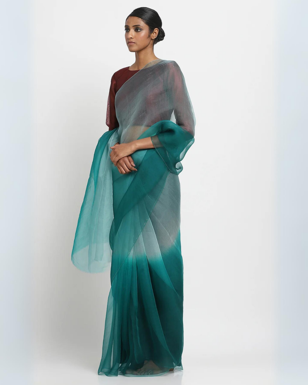 Green Ombré Organza Saree