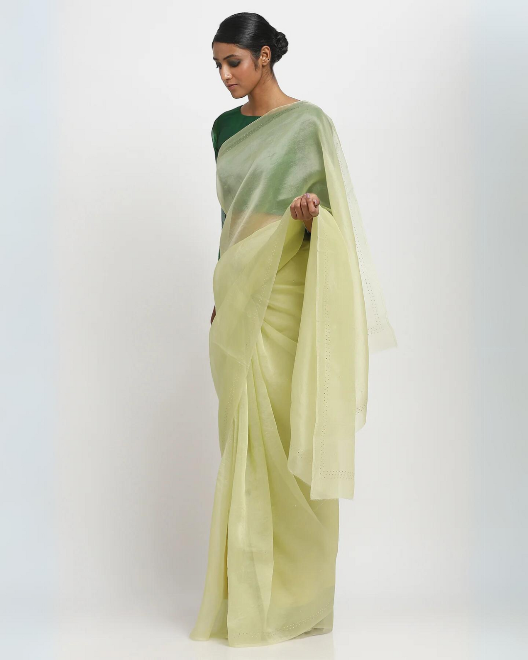 Pista Green Organza Mukaish Ratna Saree