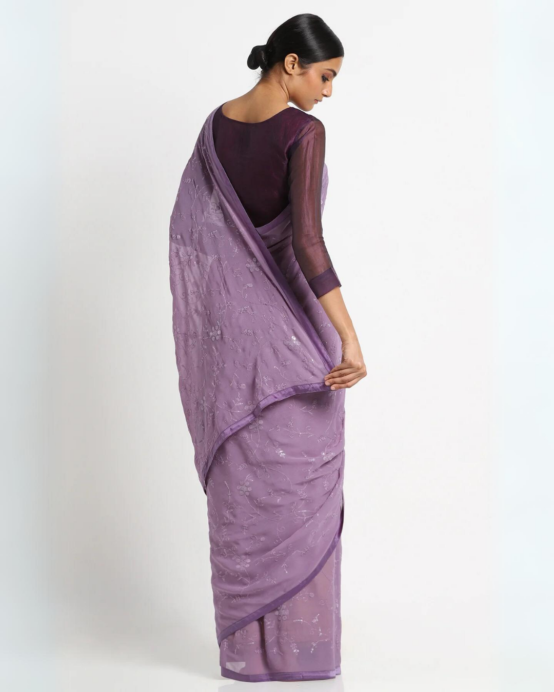 Misty Purple Georgette Sequins Saree